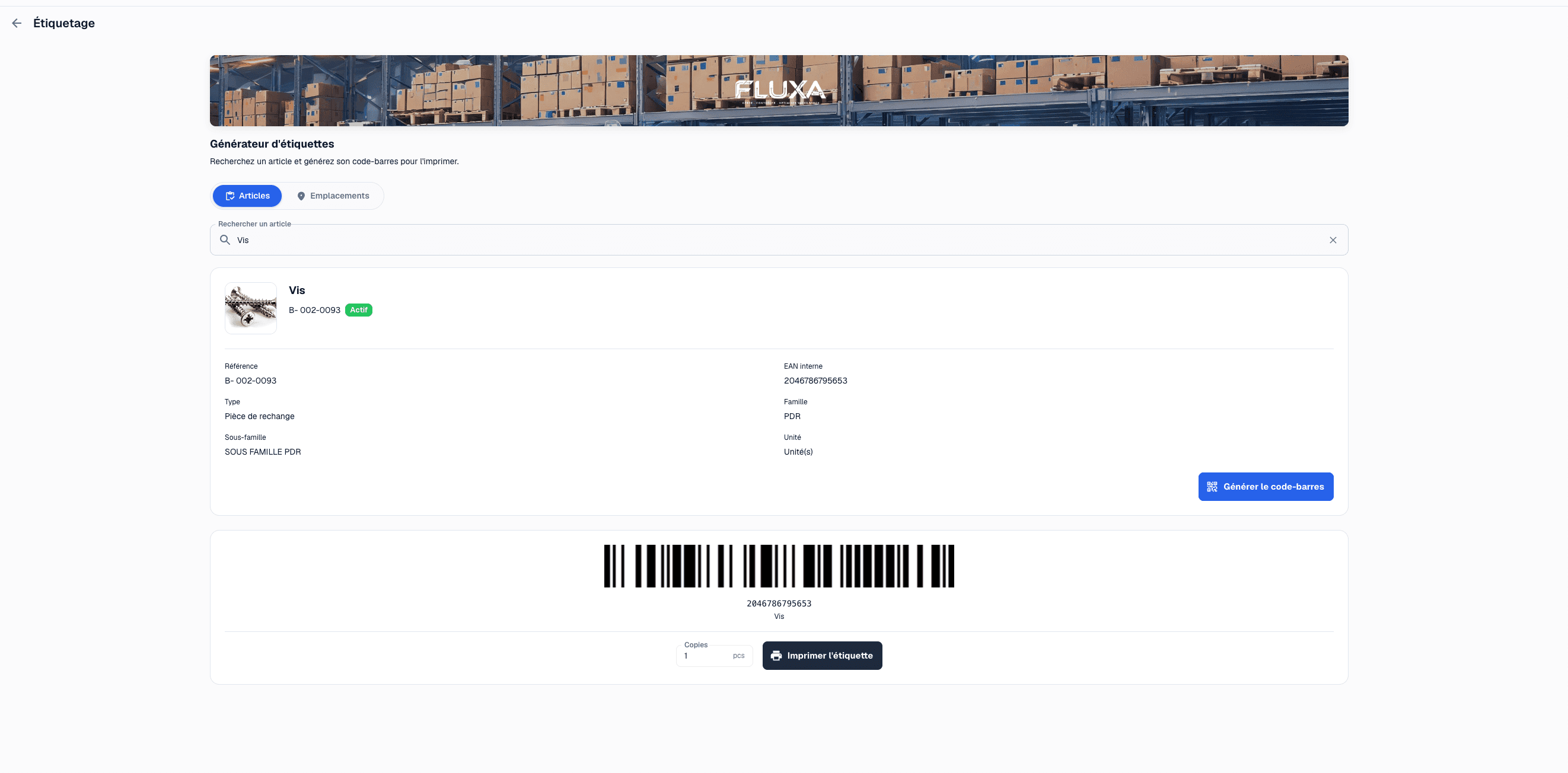 Fluxa barcode labeling screen